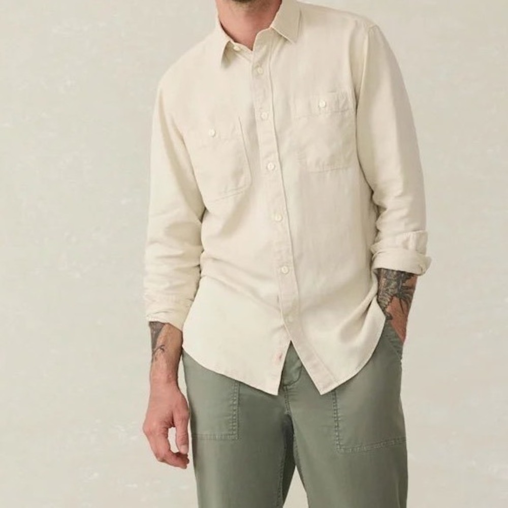 Faherty Tried & True Chambray Shirt Coastal Cream Small New With Tags